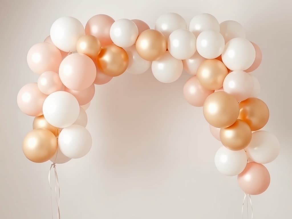 Elegant balloon garland arch in blush, gold and white for a celebration