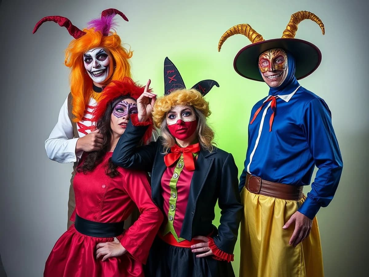 Adult Halloween and themed party costumes displayed on racks in a party supply store