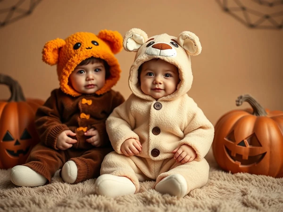 Adorable soft plush baby Halloween costume on a smiling infant