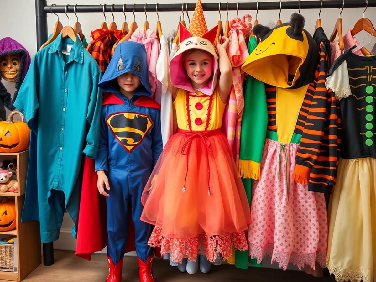 Colourful kids Halloween and dress-up costumes including superhero and character outfits
