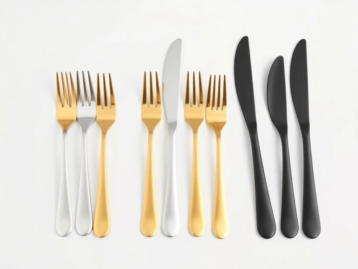 Premium gold and silver plastic cutlery set arranged on an elegant party table