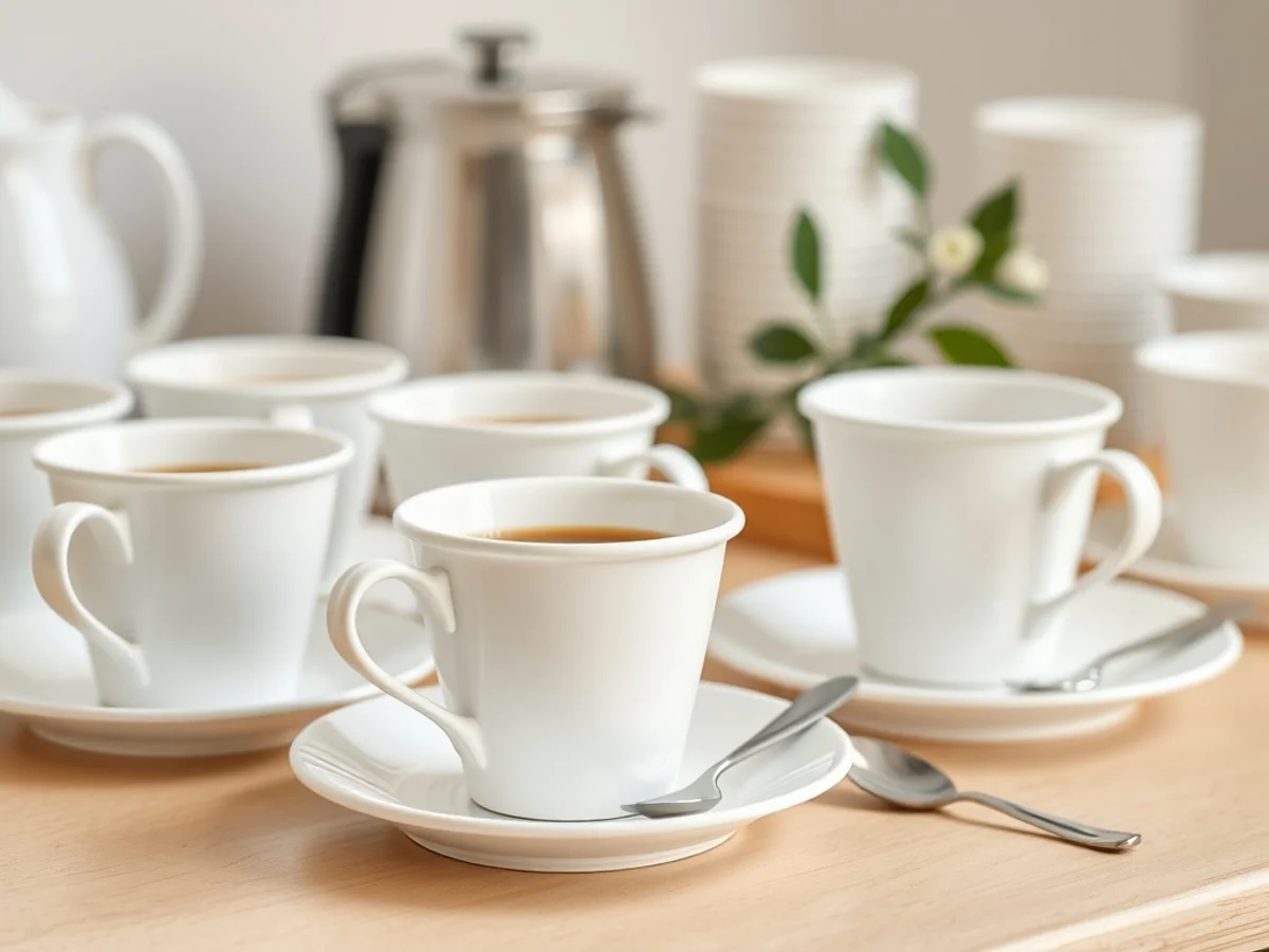 White disposable coffee cups on a styled bridal shower brunch coffee station