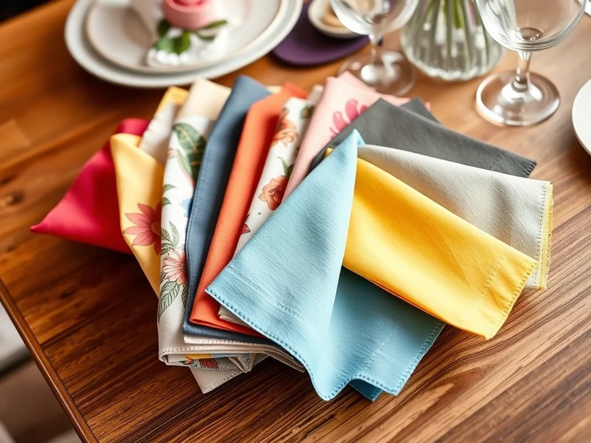 Colourful party napkins in printed and solid colour options arranged on a decorated table