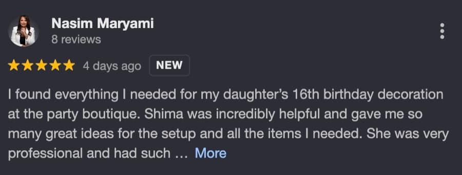 Google review by Nasim Maryami