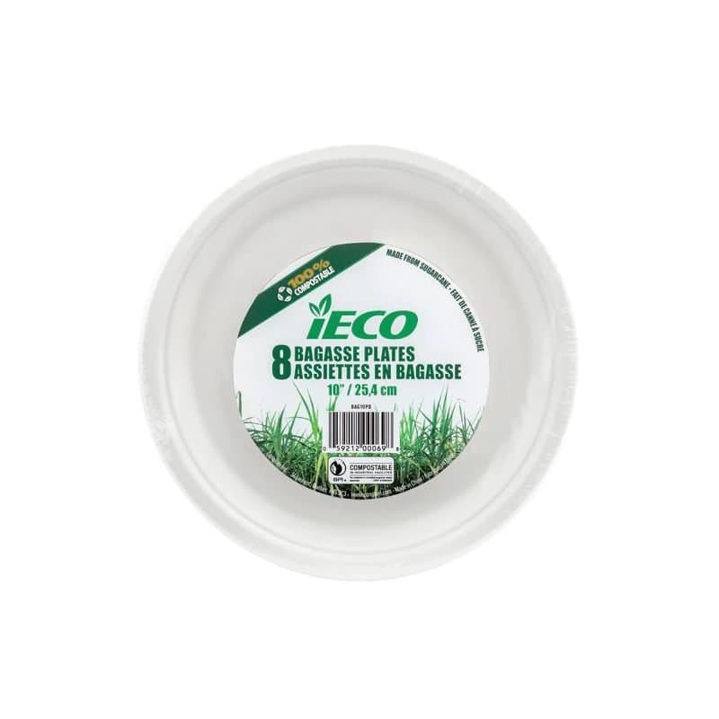 10" 100% Compostable Eco Paper Plates - White 8ct