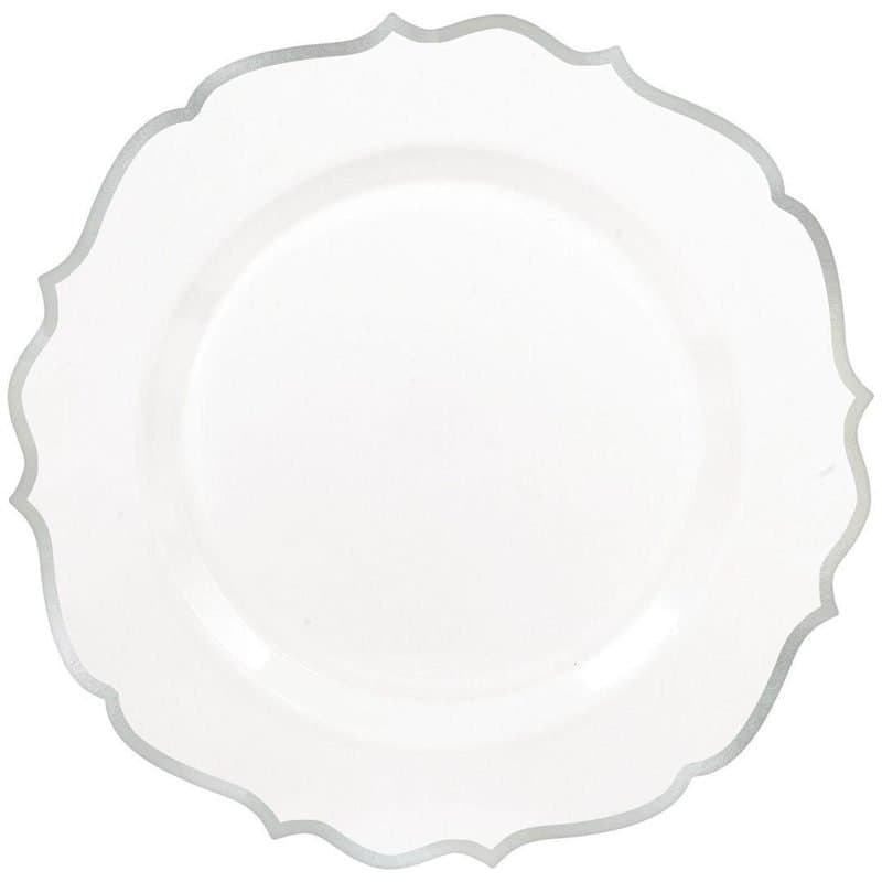 10.25" White with Silver Trim Plastic Plate 20ct