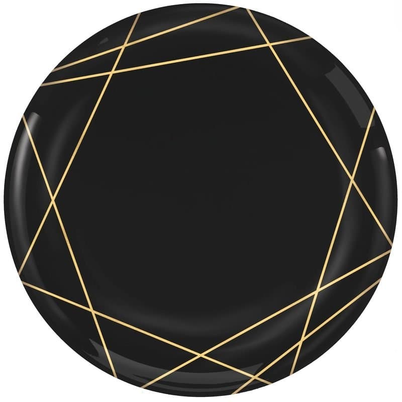 10.5" Black W/Gold Geo Premium Plastic Plate 20-pk