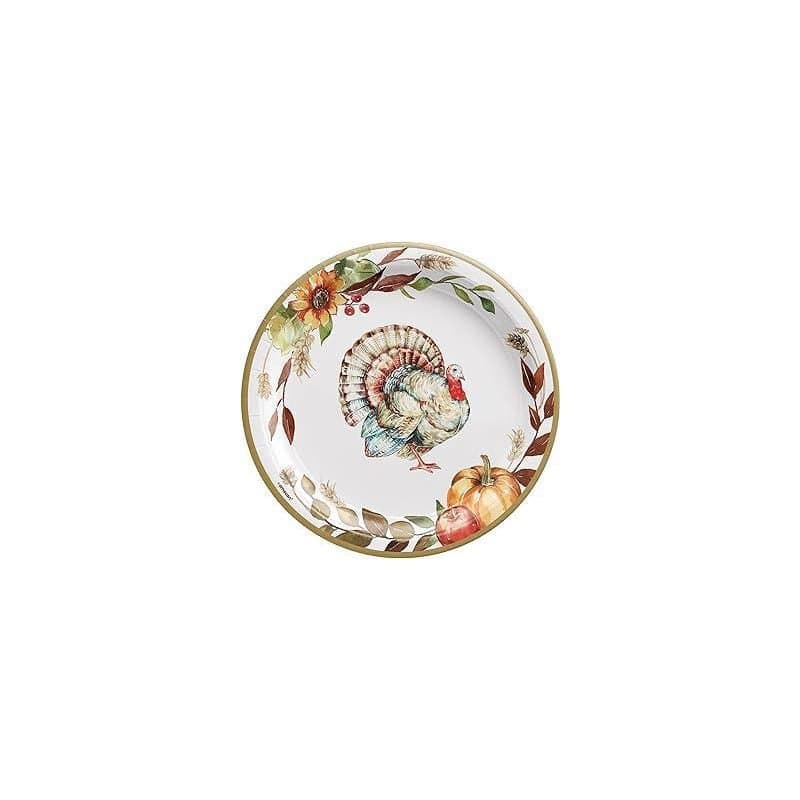 10.5" Grateful Day Turkey Paper Plates 18ct