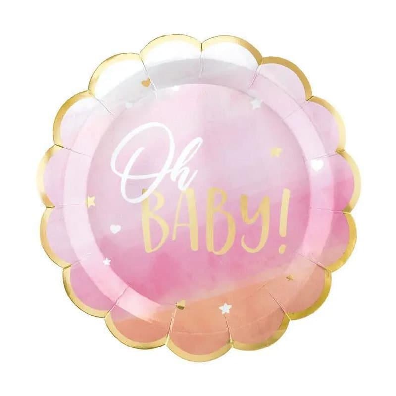 10.5" Oh Baby Girl Scalloped Paper Plates 8ct
