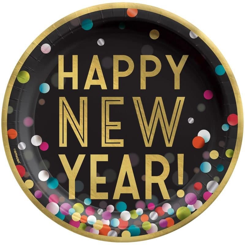 10" Happy New Year Confetti Paper Plates 20ct