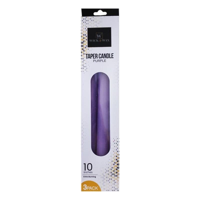 10" Lavender Taper Candles Unscented 3 pk