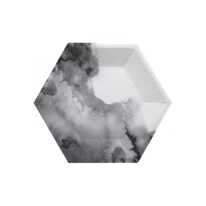 10" Paper Plates Hexagonal Elise Black & White 8Ct