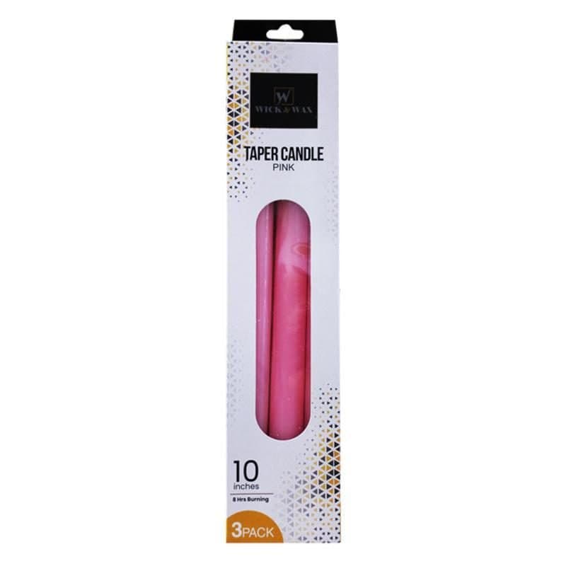 10" Pink Taper Candles Unscented 3 pk