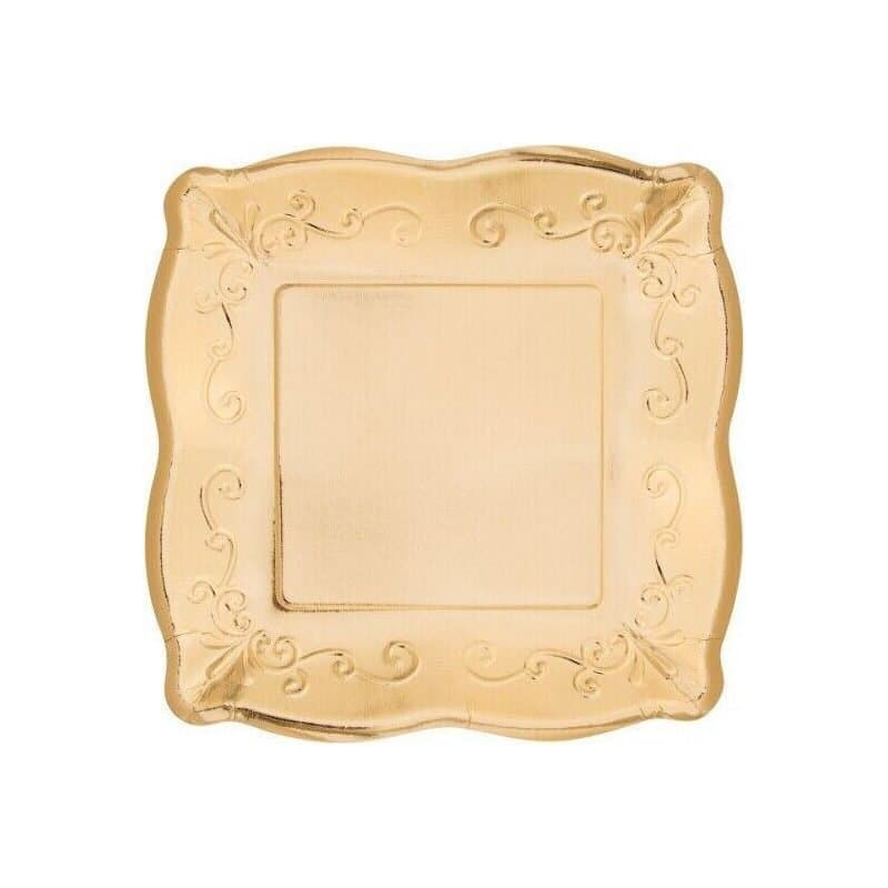 10" Square Paper Plates Elise Gold Foil 8ct