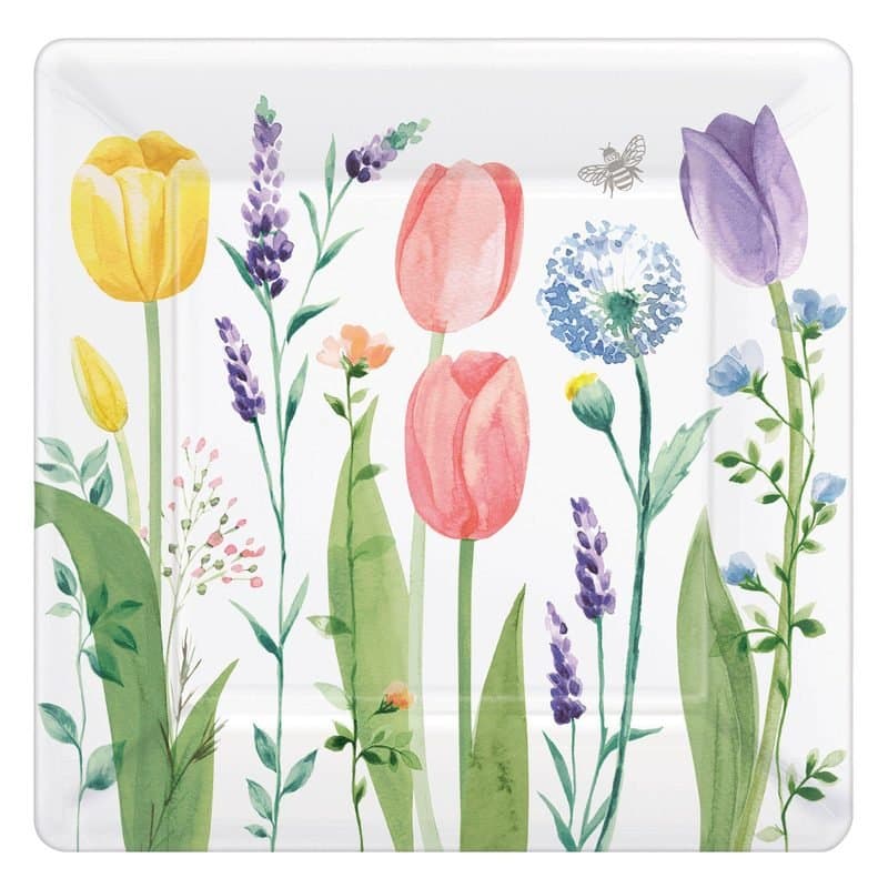10" Tulip Garden Square Paper Plate 8 pk