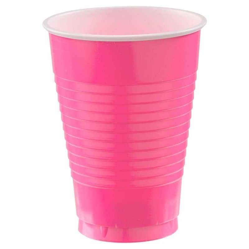 12oz Plastic Cups - Bright Pink 20 Pcs