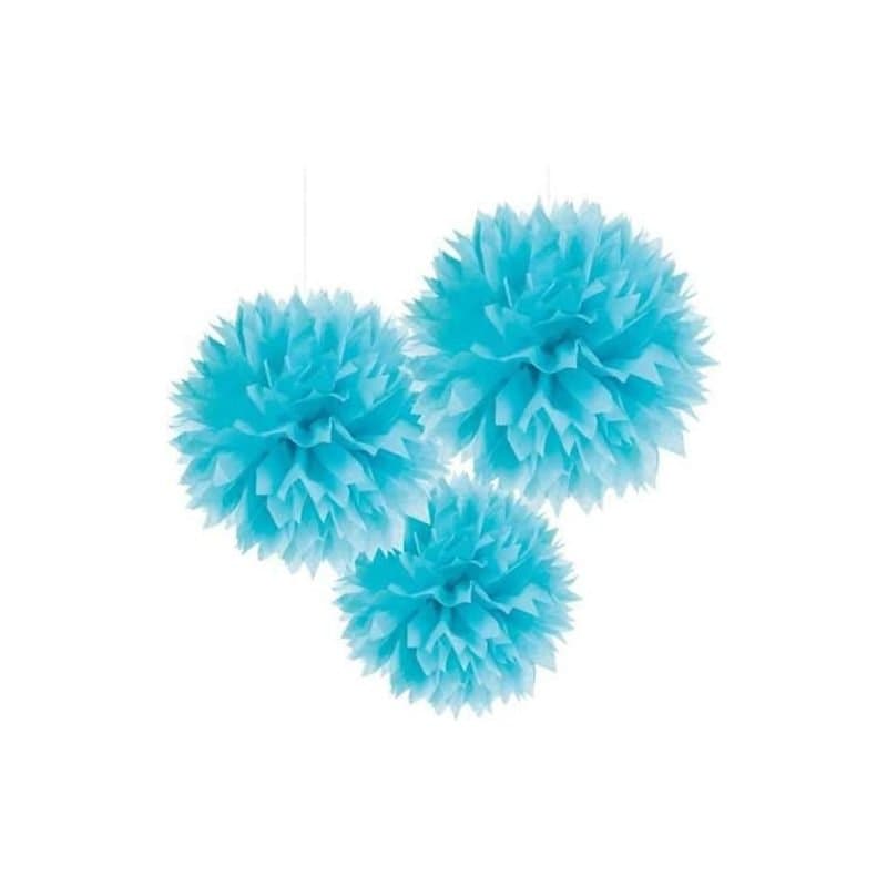 16" Caribbean Blue Fluffy Decoration 3 Pcs