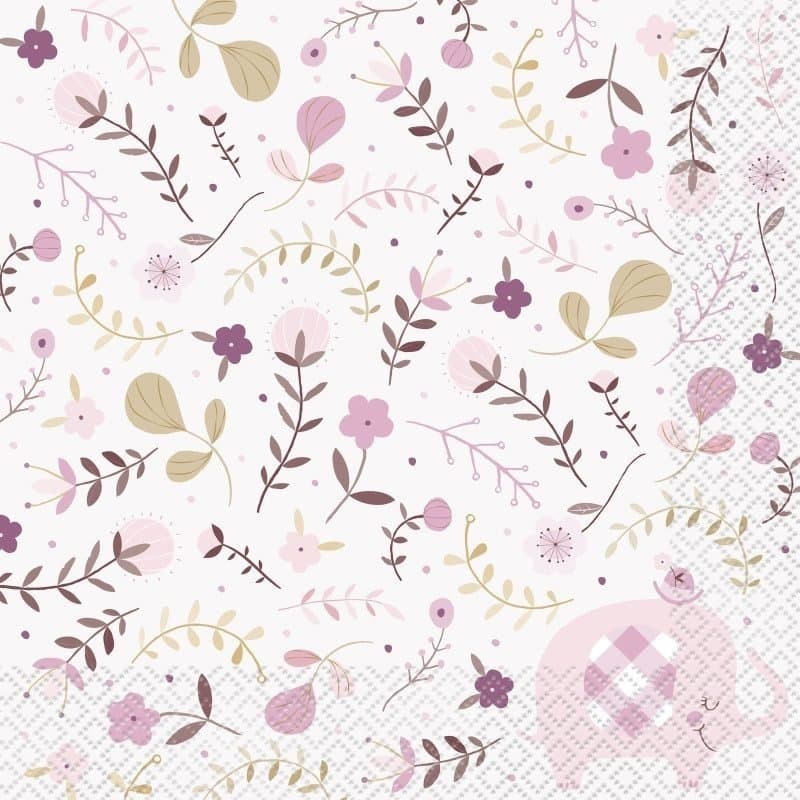 16 Pink Floral Elephant Lunch Napkin
