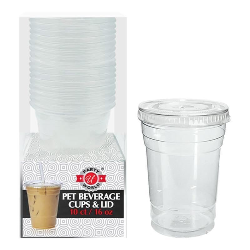 16oz Plastic Cups & Lids - Clear 10ct
