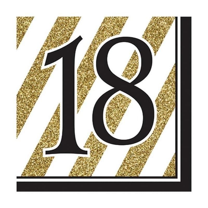 18 Black & Gold Birthday Lunch Napkins 16ct