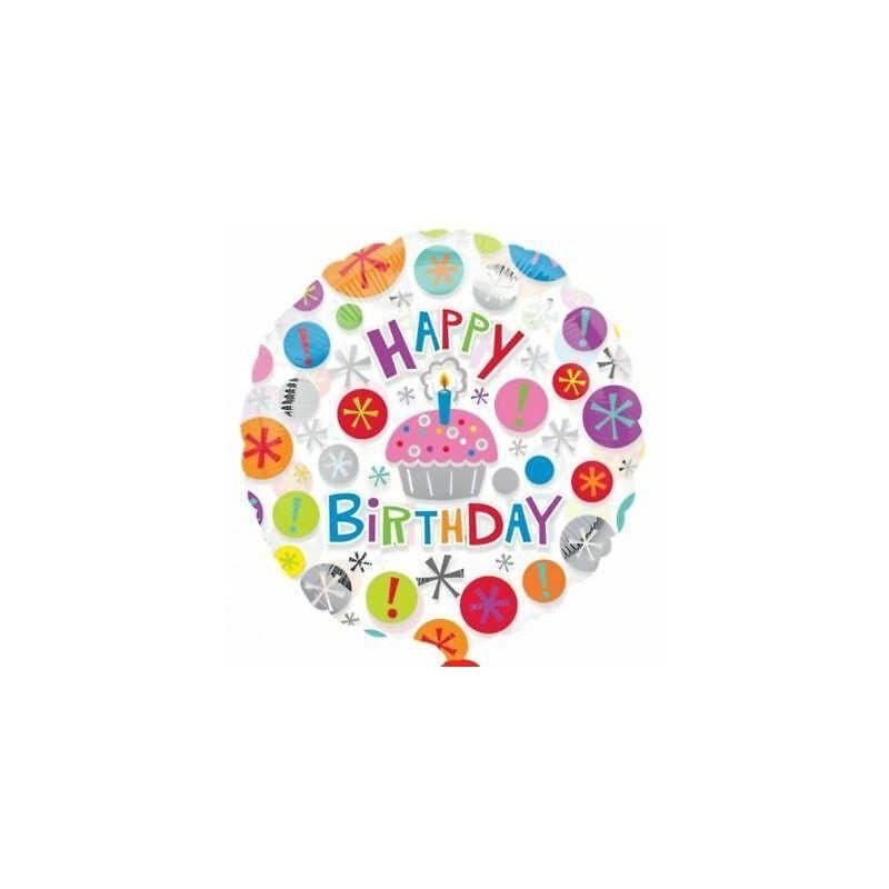 18" Clear Balloon - HBD Cupcake, Round