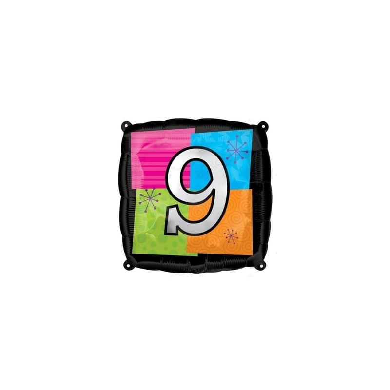 18" Foil Balloon - Number 9, Colour Block Square