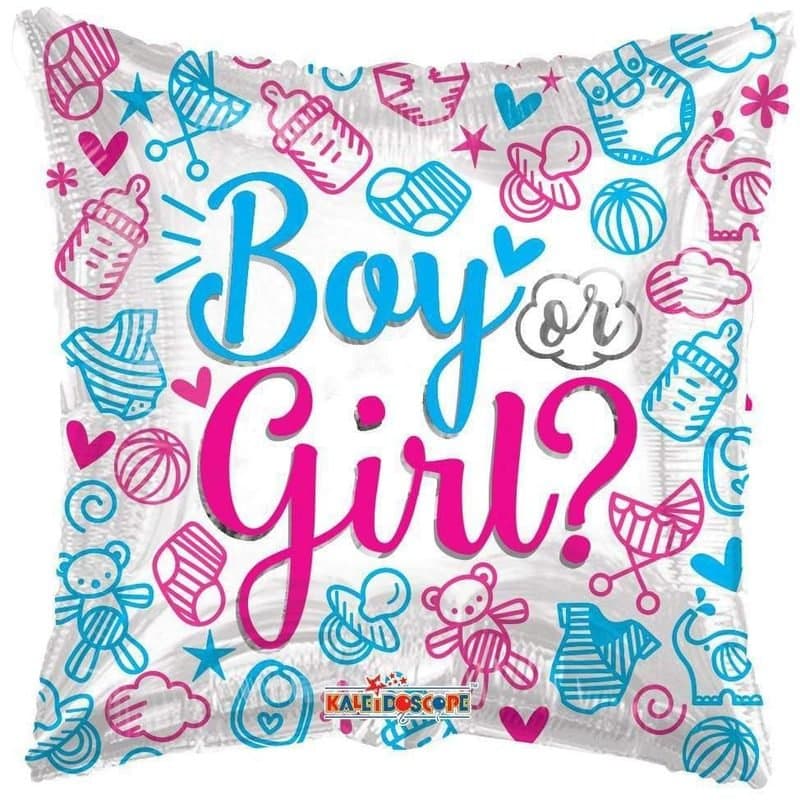 18" Foil Balloon - "Boy or Girl", Silver, Square