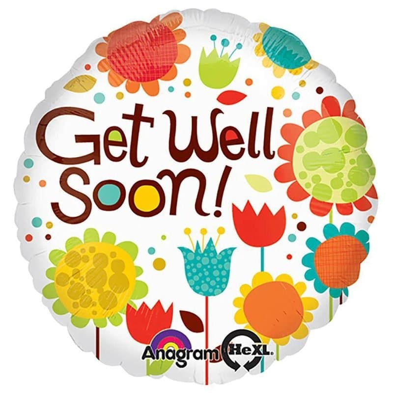 18" Foil Balloon - Get Well Soon! Flowers, Round