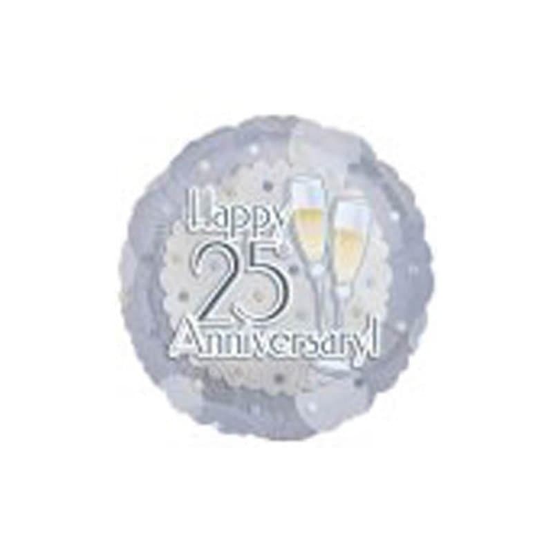 18" Foil Balloon - "Happy 25th Anniversary" Wine Glasses, Round