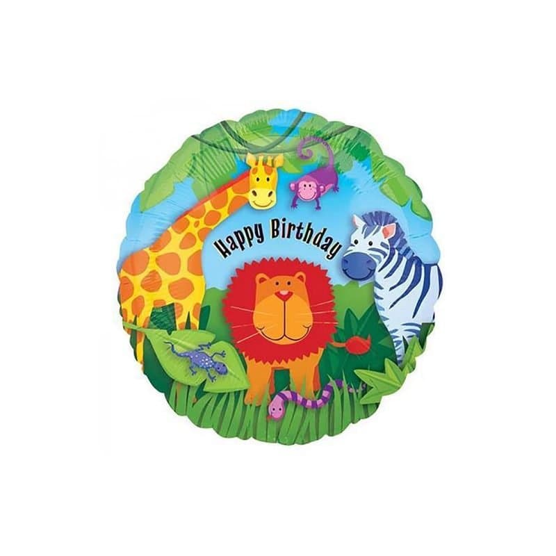 18" Foil Balloon - "Happy Birthday" Jungle Animals, Round