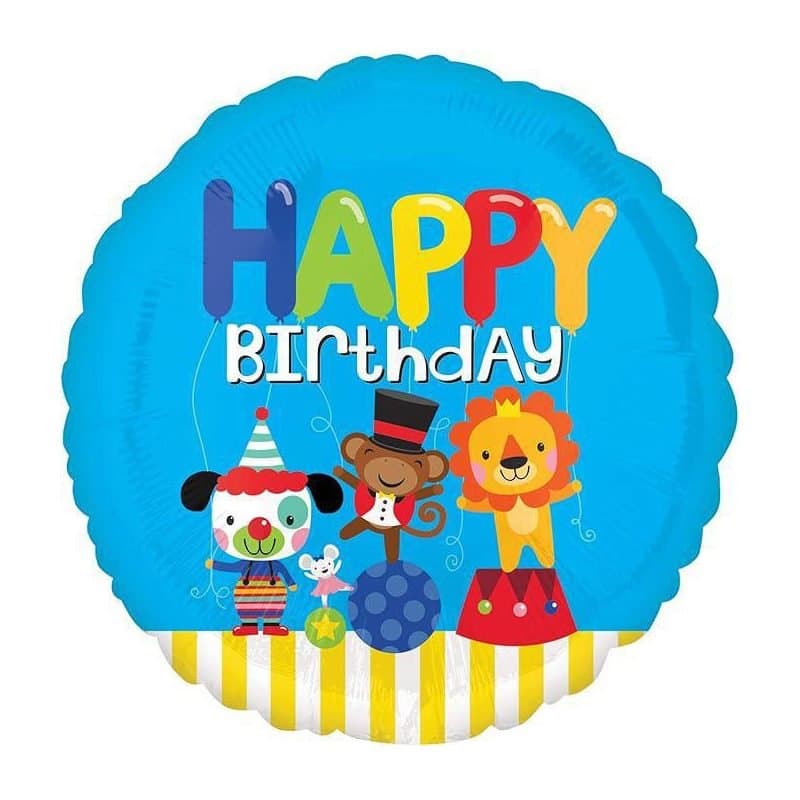 18" Foil Balloon - HBD Blue Animals