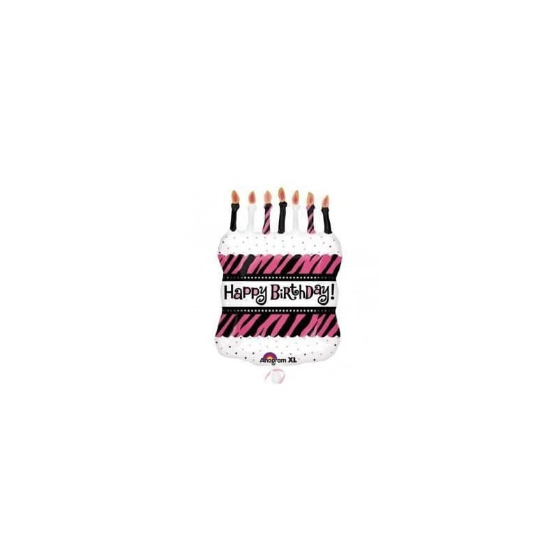 18" Foil Balloon - HBD Cake Zebra Print