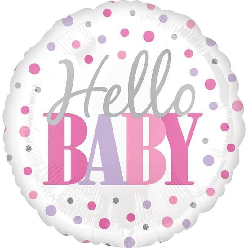 18" Foil Balloon - Hello Baby Pink Dots