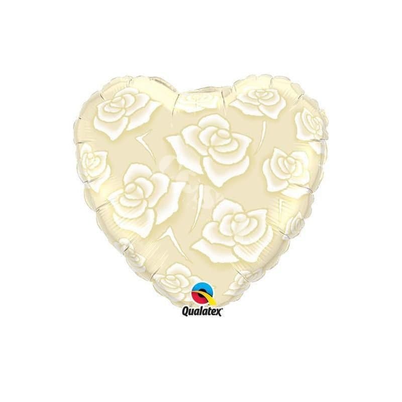 18" Foil Balloon - Ivory Heart With Roses, Heart Shape