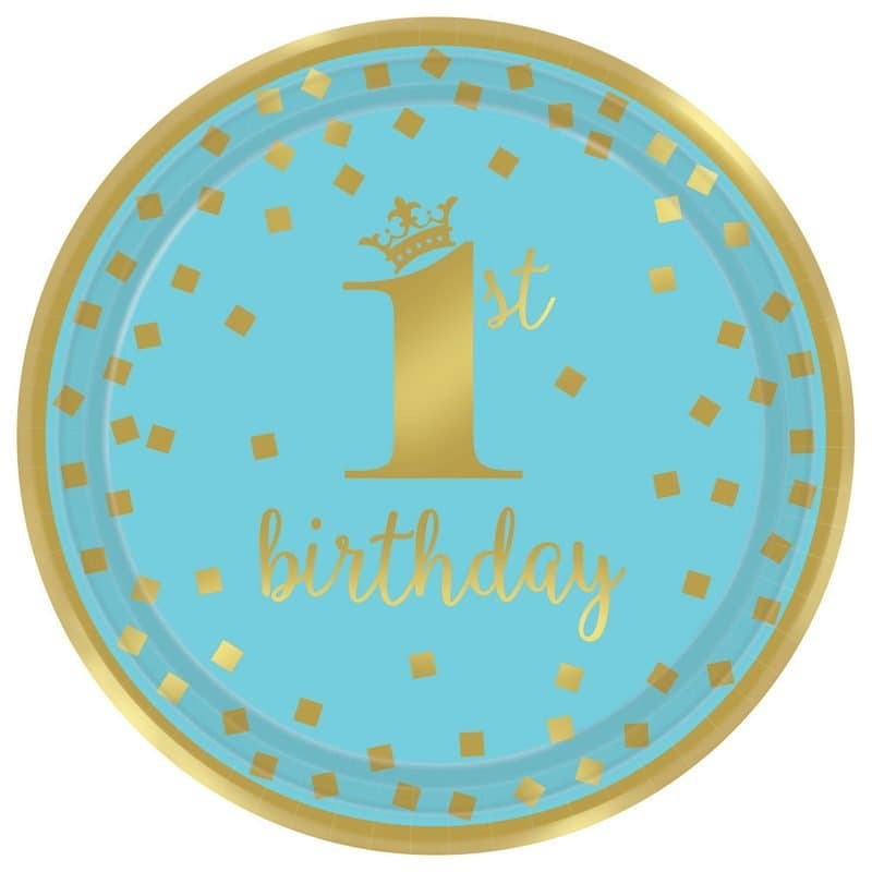 1st Birthday Blue Paper Plates 8 Ct
