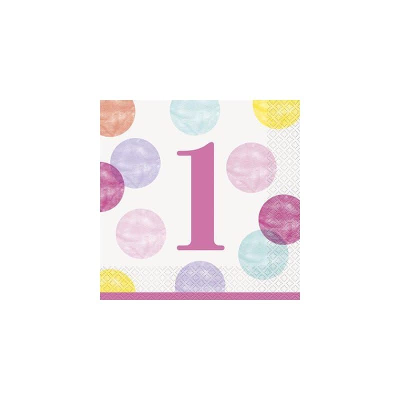 1st Birthday Pink Dots 16ct