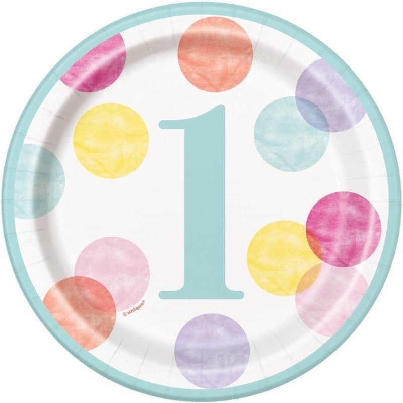1st Birthday Pink Dots 7" Paper Plates 8ct