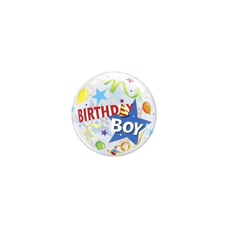 22" Bubble Balloon - "Birthday Boy", See Through, Orb Shape