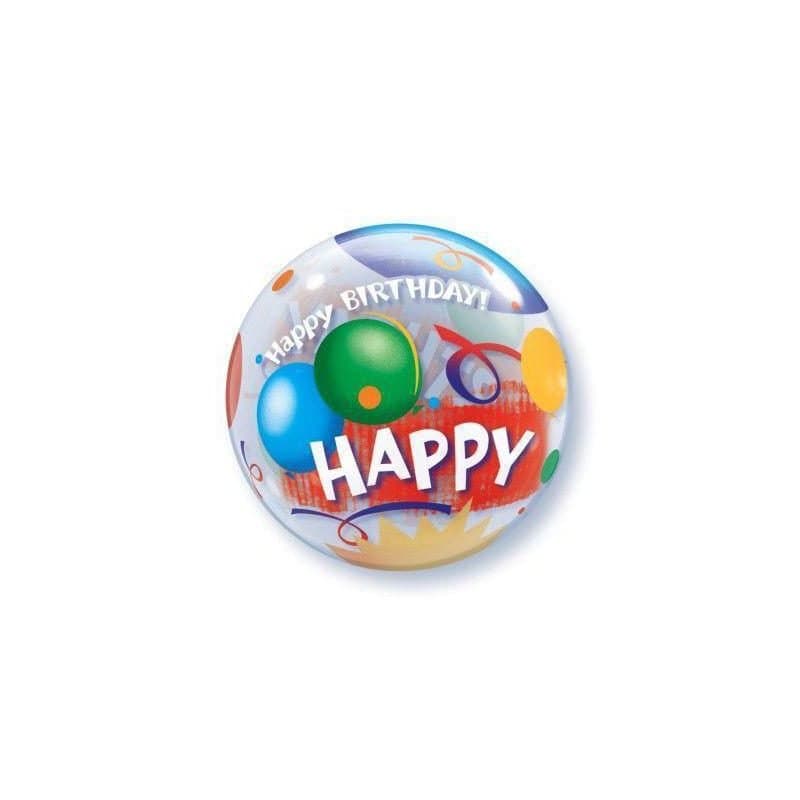 22" Bubble Balloon - "HAPPY BIRTHDAY!", 2-Sided Design, See Through
