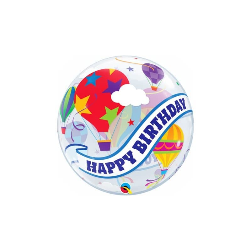 22" Bubble Balloon - "HAPPY BIRTHDAY" Hot Air Balloon Design, See Through, Orb Shape