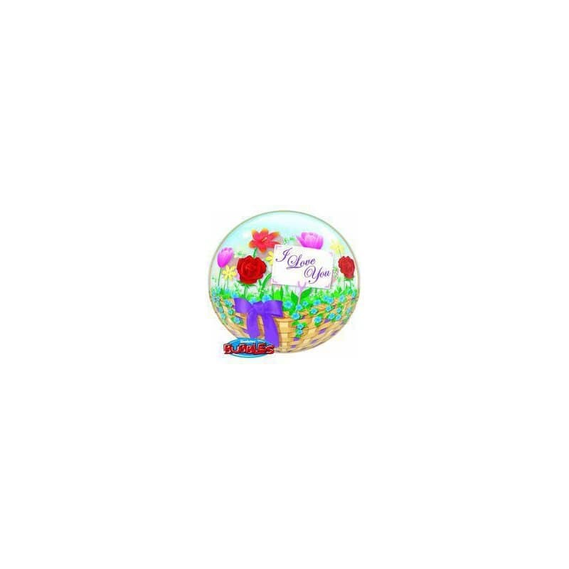 22" Bubble Balloon - "I Love You" Flower Basket, Clear