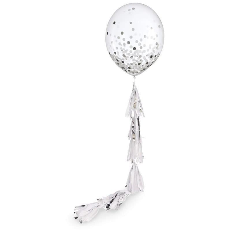 24" Confetti Balloon Silver Tassel Balloon Tail Kit