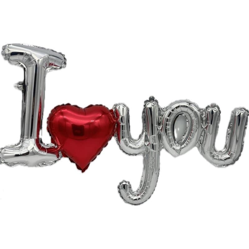 24" Foil Balloon - "I Love You" Heart Love, Silver/Red, Super Shape