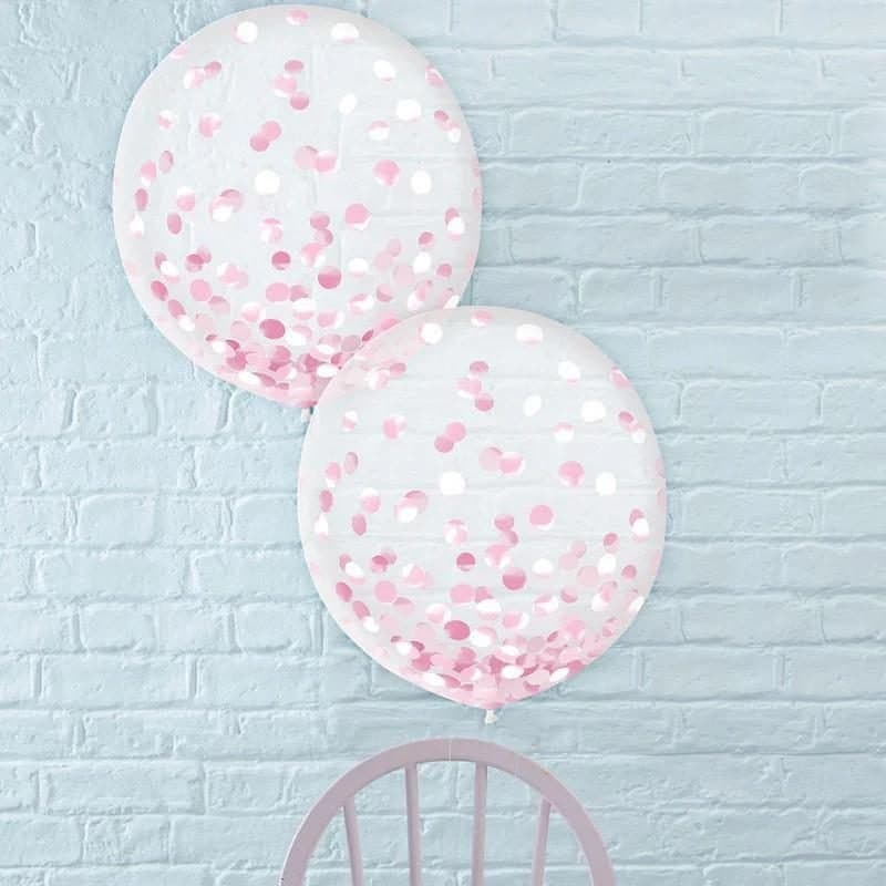 24" Pink Confetti Latex Balloon 2ct