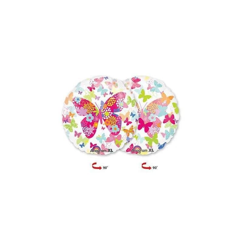 26" Clear Balloon - Floral Butterflies, Front and Back, Round