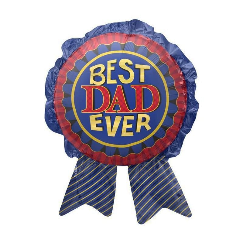 27" Foil Balloon - "BEST DAD EVER" Badge, Blue/Red/Gold, Super Shape