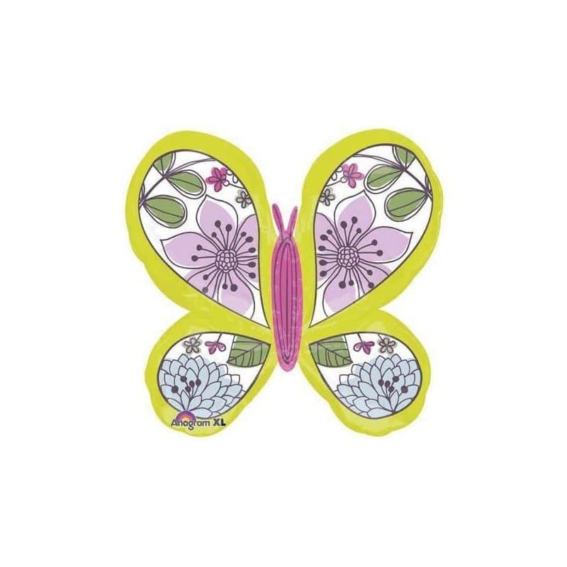 27" Foil Balloon - Floral Bufferfly , Lime Green, Super Shape