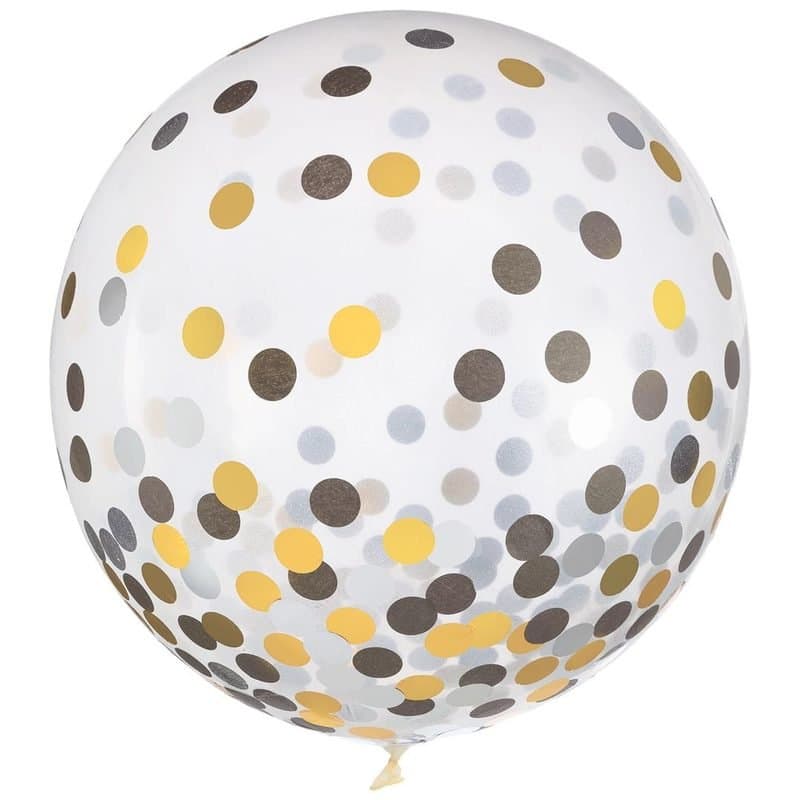 2ct 24in Latex Confetti Blk/silver/gold