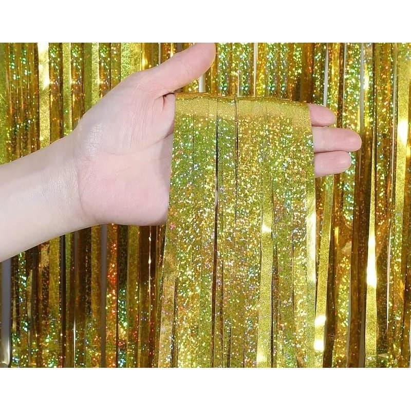 3' x 6' Fringe Foil Curtain - Prismatic Gold
