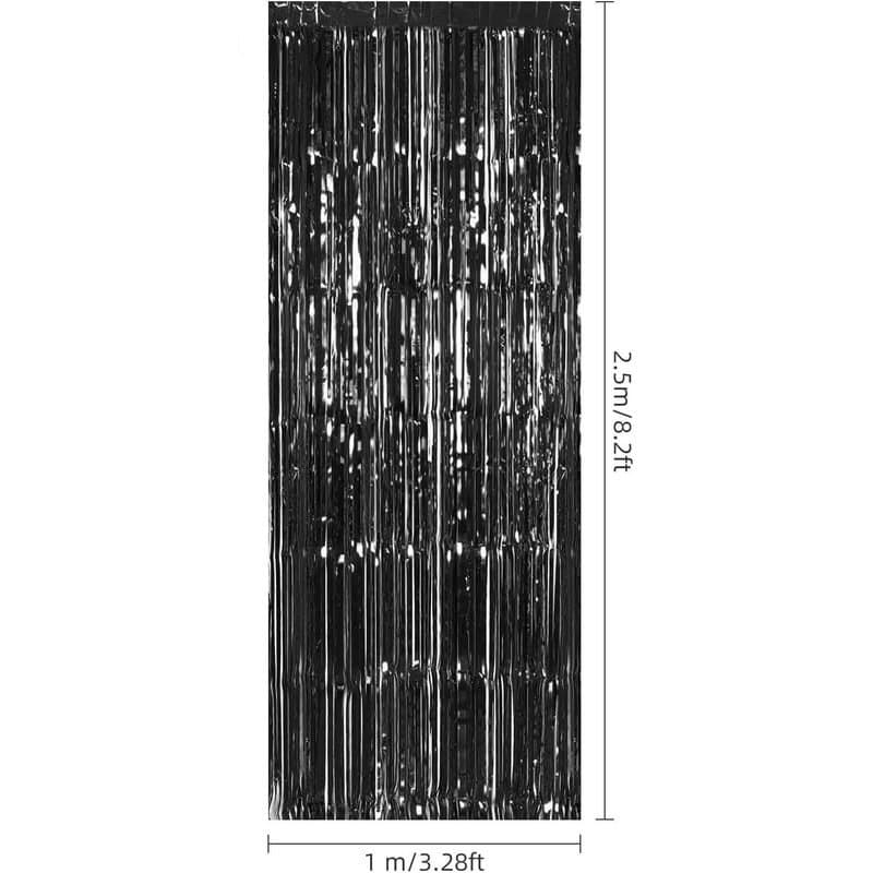 3' x 8' Fringe Foil Curtain - Metallic Black